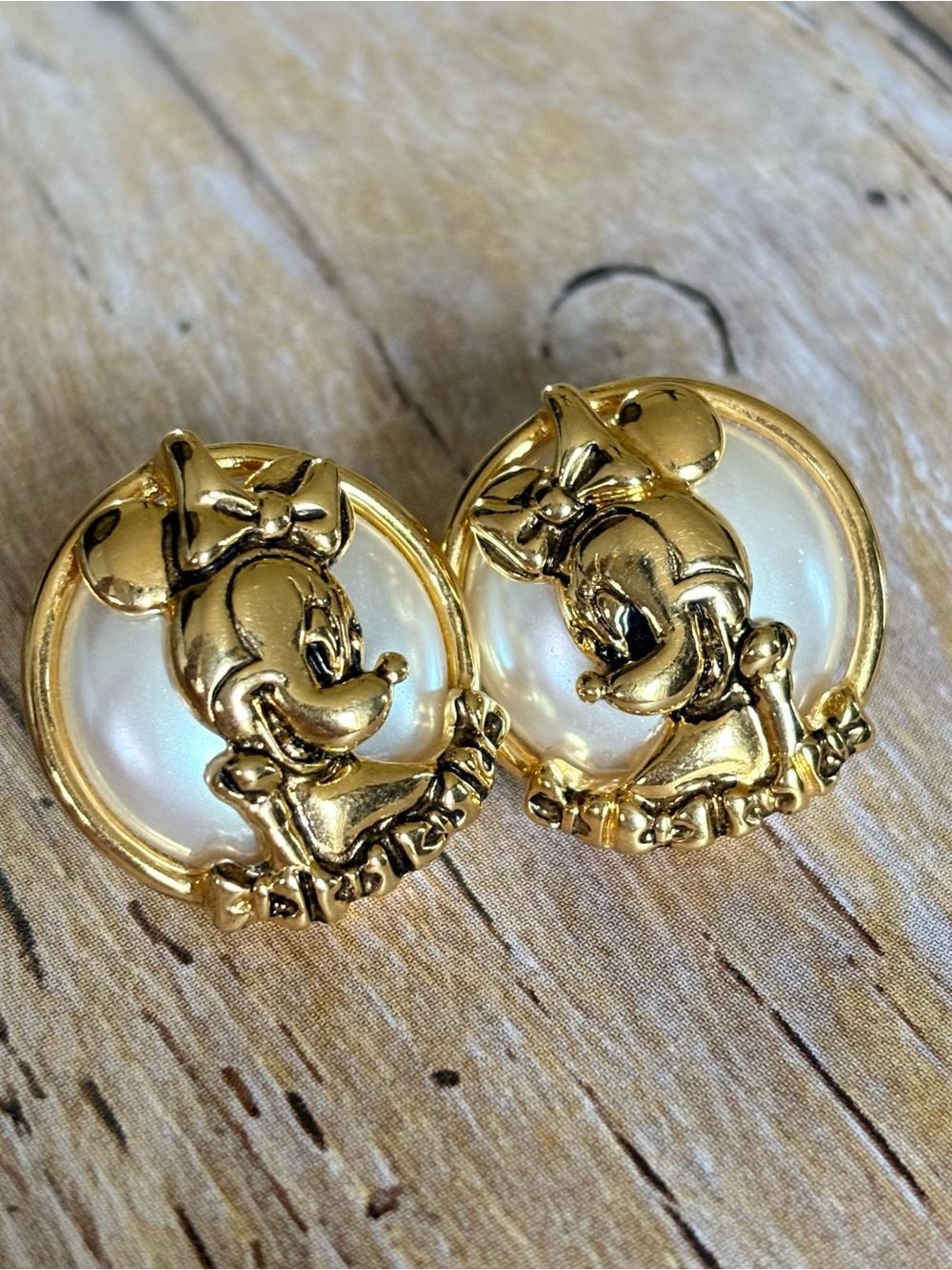 Vintage Napier Gold-Tone Minnie Mouse Stud Earrings